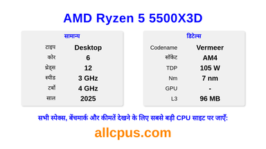 AMD Ryzen 5 5500X3D CPU की स्पेसिफिकेशन और बेंचमार्क