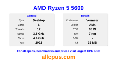 AMD Ryzen 5 5600 CPU Specifications and Benchmark