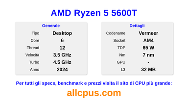 AMD Ryzen 5 5600T Specifiche e benchmark della CPU