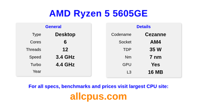 AMD Ryzen 5 5605GE CPU Specifications and Benchmark