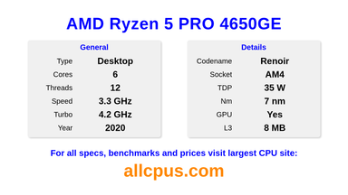 AMD Ryzen 5 PRO 4650GE CPU Specifications and Benchmark