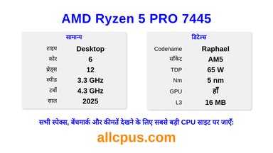AMD Ryzen 5 PRO 7445 CPU की स्पेसिफिकेशन और बेंचमार्क