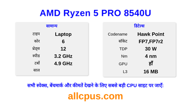 AMD Ryzen 5 PRO 8540U CPU की स्पेसिफिकेशन और बेंचमार्क