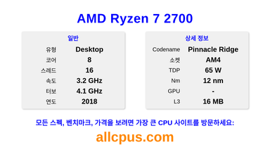 AMD Ryzen 7 2700 CPU 사양과 벤치마크