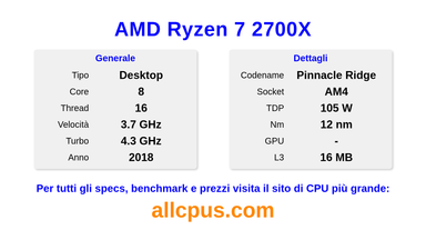 AMD Ryzen 7 2700X Specifiche e benchmark della CPU