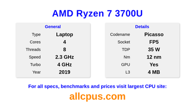 AMD Ryzen 7 3700U CPU Specifications and Benchmark