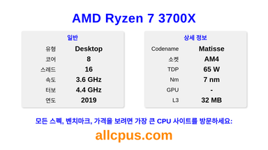 AMD Ryzen 7 3700X CPU 사양과 벤치마크