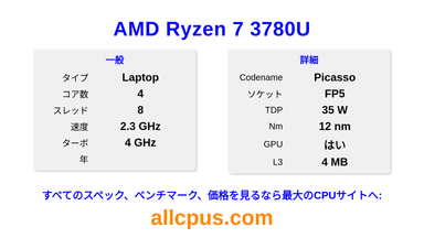 AMD Ryzen 7 3780U CPUの仕様とベンチマーク