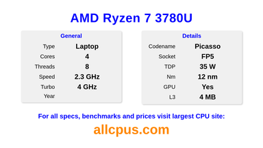 AMD Ryzen 7 3780U CPU Specifications and Benchmark