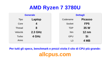 AMD Ryzen 7 3780U Specifiche e benchmark della CPU
