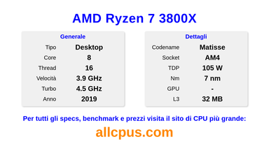 AMD Ryzen 7 3800X Specifiche e benchmark della CPU