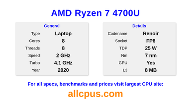 AMD Ryzen 7 4700U CPU Specifications and Benchmark