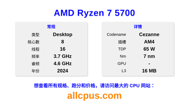 AMD Ryzen 7 5700 CPU 规格和跑分