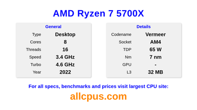 AMD Ryzen 7 5700X CPU Specifications and Benchmark