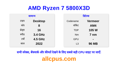 AMD Ryzen 7 5800X3D CPU की स्पेसिफिकेशन और बेंचमार्क
