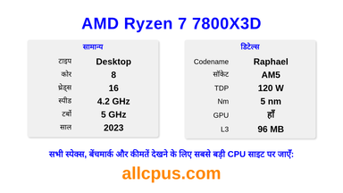 AMD Ryzen 7 7800X3D CPU की स्पेसिफिकेशन और बेंचमार्क
