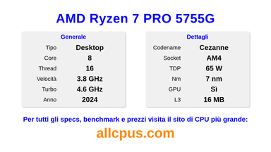 AMD Ryzen 7 PRO 5755G Specifiche e benchmark della CPU