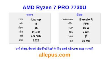AMD Ryzen 7 PRO 7730U CPU की स्पेसिफिकेशन और बेंचमार्क