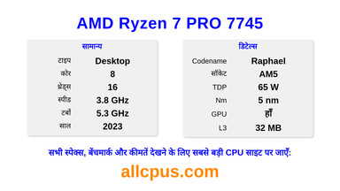 AMD Ryzen 7 PRO 7745 CPU की स्पेसिफिकेशन और बेंचमार्क