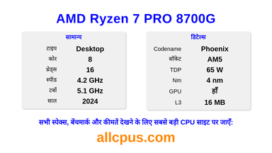 AMD Ryzen 7 PRO 8700G CPU की स्पेसिफिकेशन और बेंचमार्क