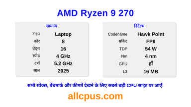 AMD Ryzen 9 270 CPU की स्पेसिफिकेशन और बेंचमार्क
