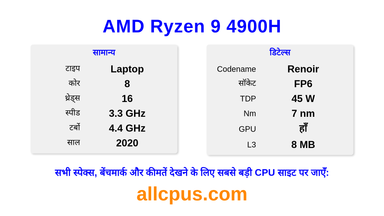 AMD Ryzen 9 4900H CPU की स्पेसिफिकेशन और बेंचमार्क