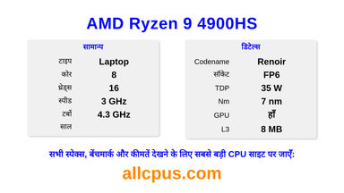 AMD Ryzen 9 4900HS CPU की स्पेसिफिकेशन और बेंचमार्क