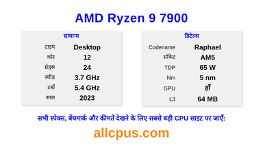 AMD Ryzen 9 7900 CPU की स्पेसिफिकेशन और बेंचमार्क