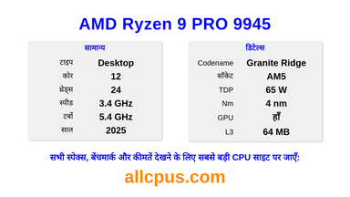 AMD Ryzen 9 PRO 9945 CPU की स्पेसिफिकेशन और बेंचमार्क