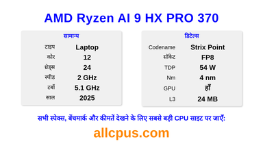 AMD Ryzen AI 9 HX PRO 370 CPU की स्पेसिफिकेशन और बेंचमार्क