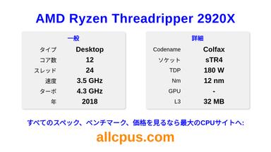 AMD Ryzen Threadripper 2920X CPUの仕様とベンチマーク
