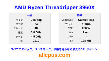 AMD Ryzen Threadripper 3960X CPUの仕様とベンチマーク