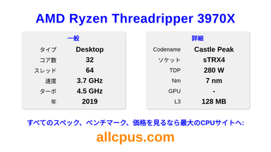 AMD Ryzen Threadripper 3970X CPUの仕様とベンチマーク