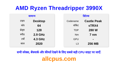 AMD Ryzen Threadripper 3990X CPU की स्पेसिफिकेशन और बेंचमार्क