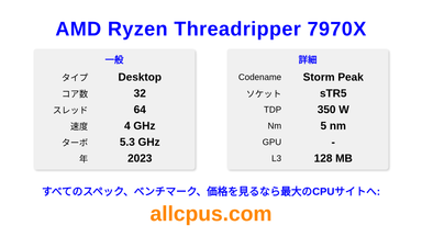 AMD Ryzen Threadripper 7970X CPUの仕様とベンチマーク