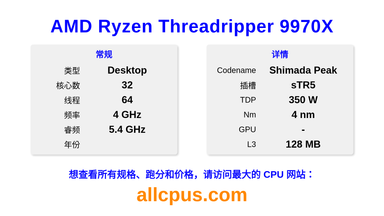 AMD Ryzen Threadripper 9970X CPU 规格和跑分