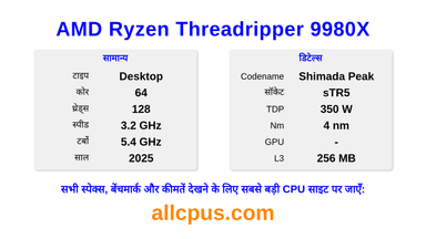 AMD Ryzen Threadripper 9980X CPU की स्पेसिफिकेशन और बेंचमार्क