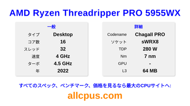 AMD Ryzen Threadripper PRO 5955WX CPUの仕様とベンチマーク