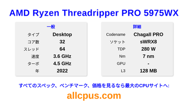 AMD Ryzen Threadripper PRO 5975WX CPUの仕様とベンチマーク