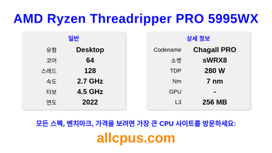 AMD Ryzen Threadripper PRO 5995WX CPU 사양과 벤치마크