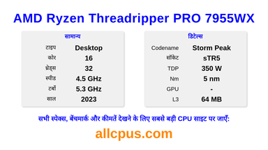 AMD Ryzen Threadripper PRO 7955WX CPU की स्पेसिफिकेशन और बेंचमार्क