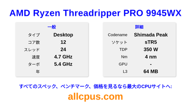 AMD Ryzen Threadripper PRO 9945WX CPUの仕様とベンチマーク