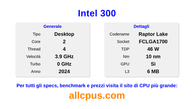 Intel 300 Specifiche e benchmark della CPU
