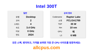 Intel 300T CPU 사양과 벤치마크