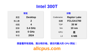 Intel 300T CPU 规格和跑分