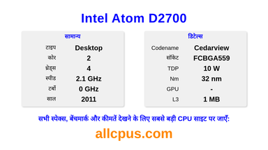 Intel Atom D2700 CPU की स्पेसिफिकेशन और बेंचमार्क
