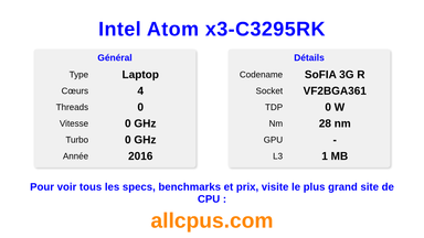 Intel Atom x3-C3295RK Spécifications et benchmarks du CPU