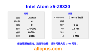 Intel Atom x5-Z8330 CPU 规格和跑分