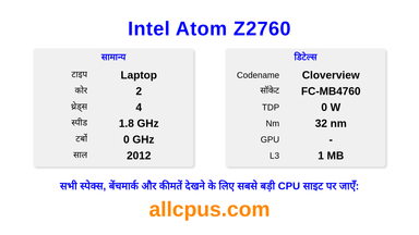 Intel Atom Z2760 CPU की स्पेसिफिकेशन और बेंचमार्क