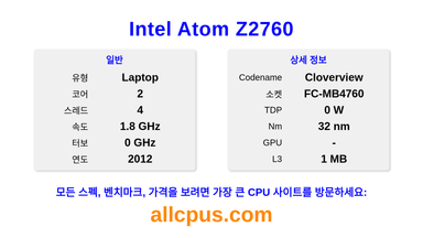 Intel Atom Z2760 CPU 사양과 벤치마크